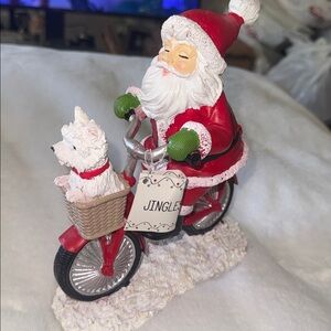 Jingles and Joy Santa Claus on Bicycle w Dog Christmas Holiday Home Decor